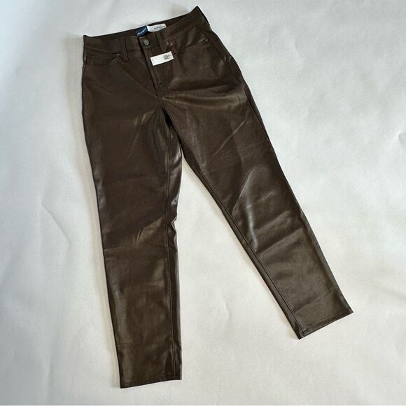 NWT Old Navy OG Chocolate Brown Straight Faux Leather Pants Size 6 - Picture 6 of 14
